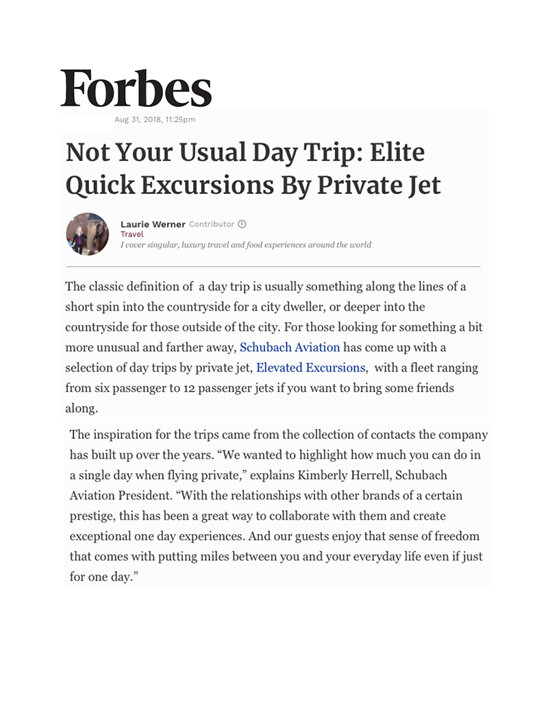 Forbes Article Quick Private Jet Excursions