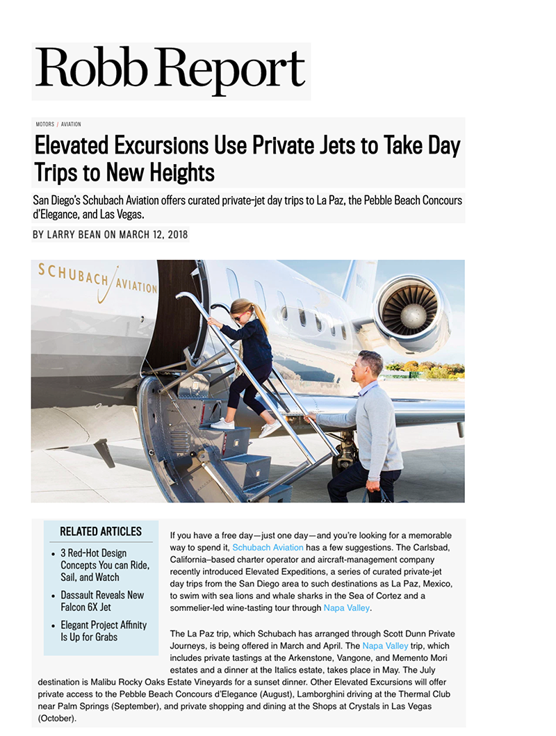 Robb Report Article Private Jet Day Trips