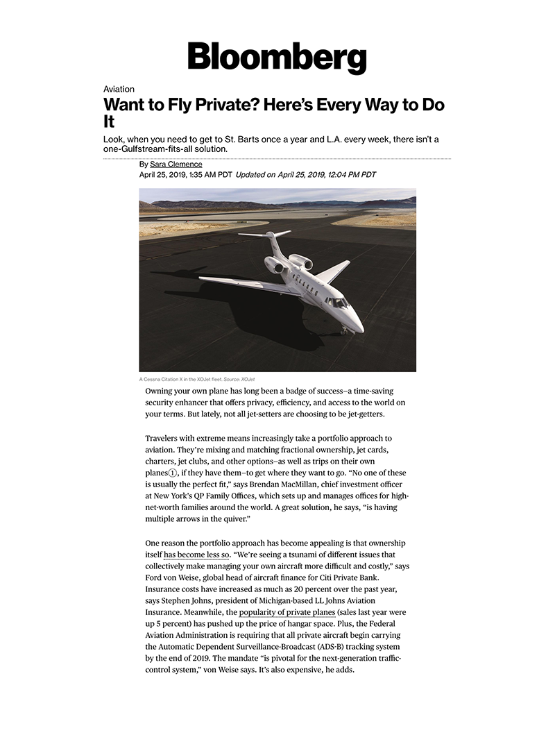 Bloomberg Article How to Fly Private