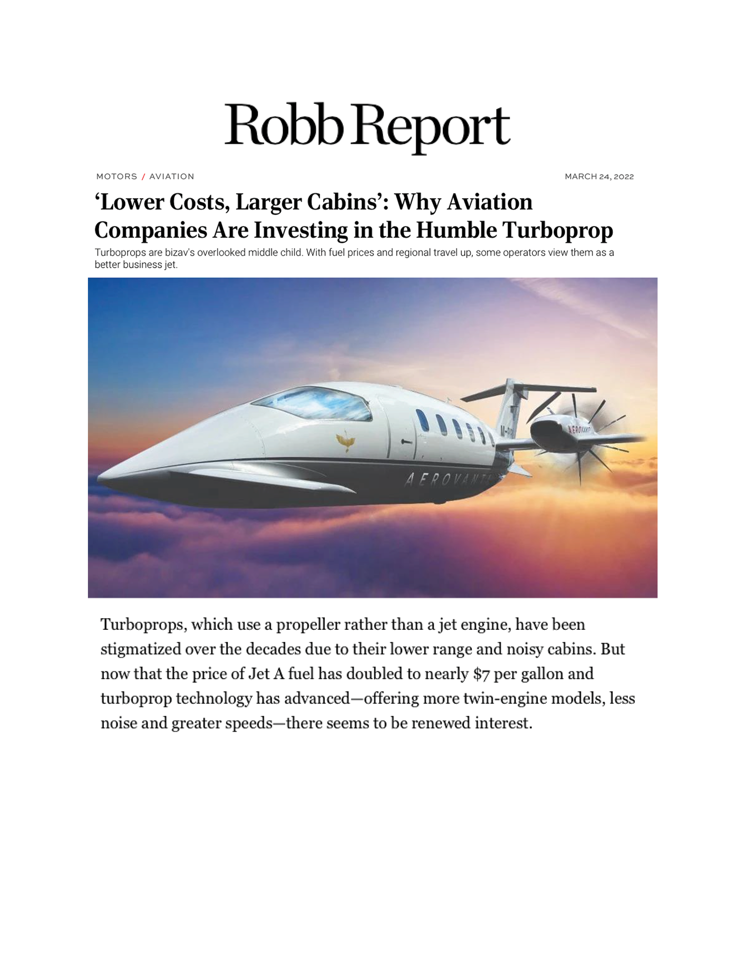Robb Report Article Lower Costs Larger Cabins