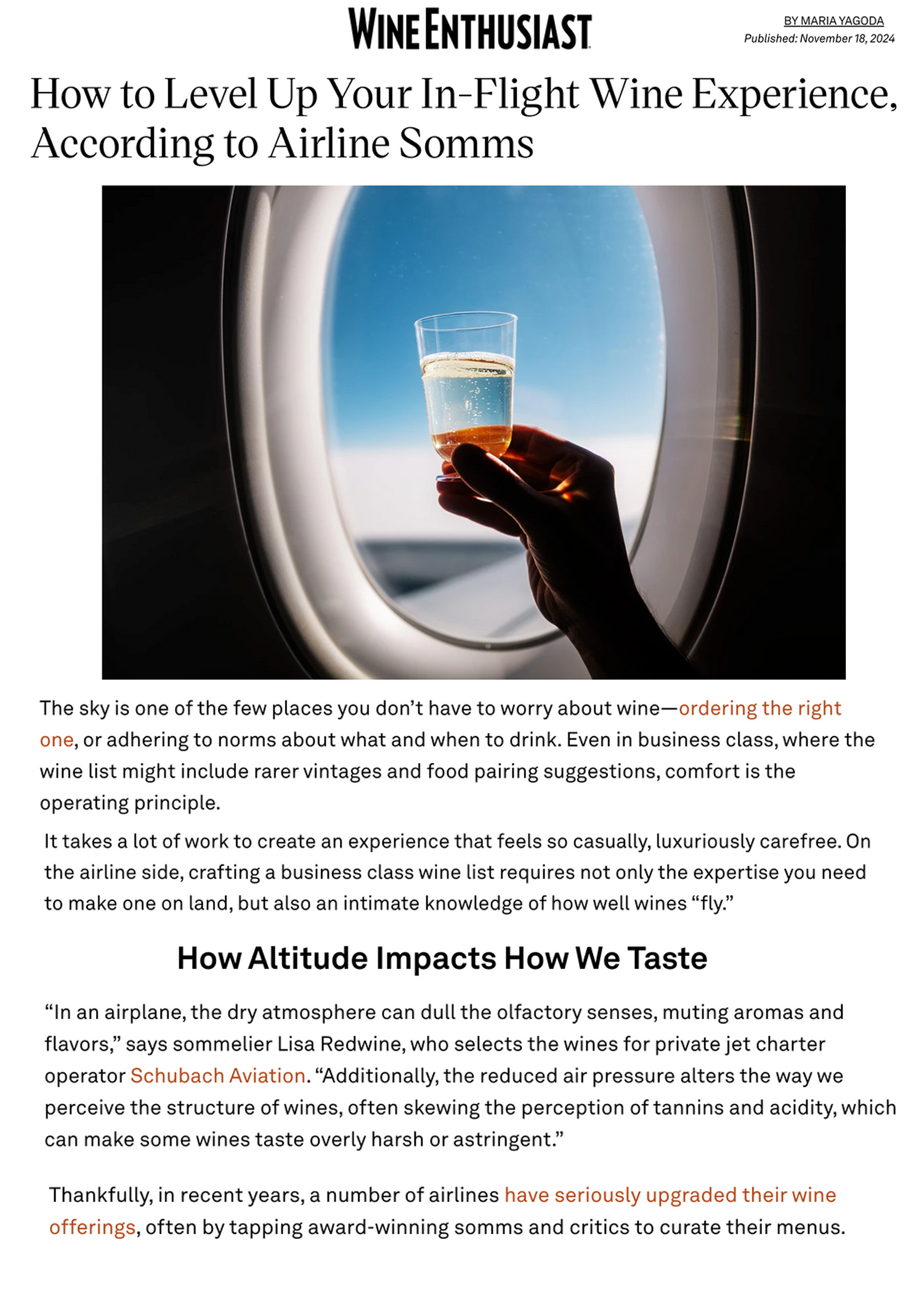 Wine Enthusiast Article How to Level Up your In-Flight Wine Experience